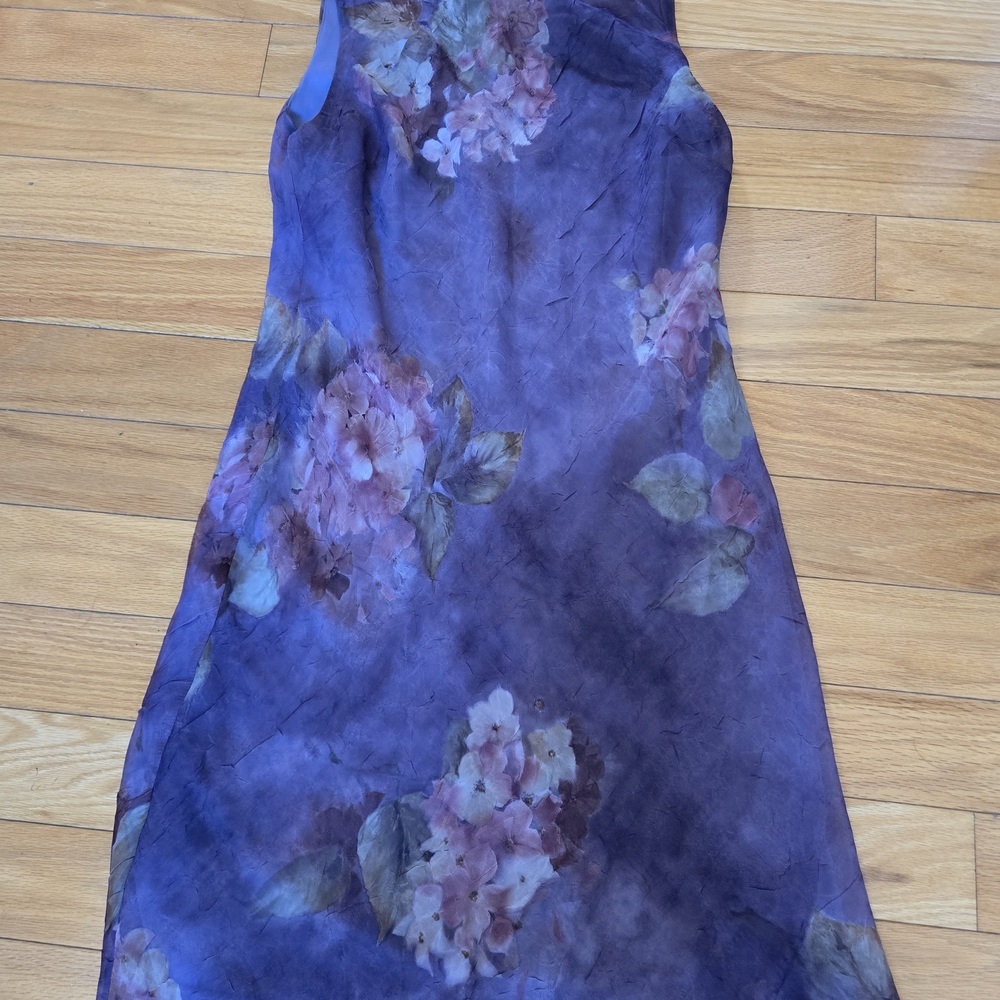 Breakin Loose Floral Purple Sleeveless Shift Dress Sheer Crinkle 90s